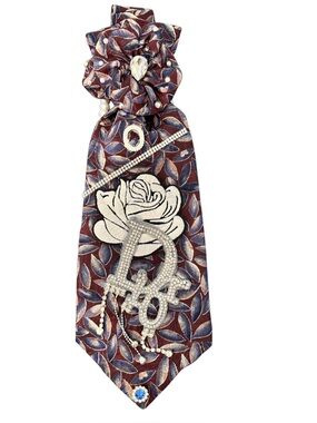 Burgundy Floral Embellished Hair Tie Scarf with Crystal Accents